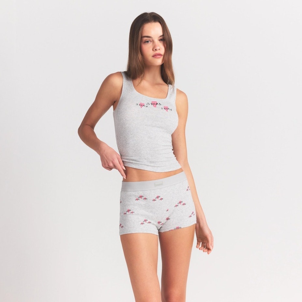 NWT Skims cotton rib TANK n SHORT SET - LHG triple hearts- XL - Picture 2 of 6